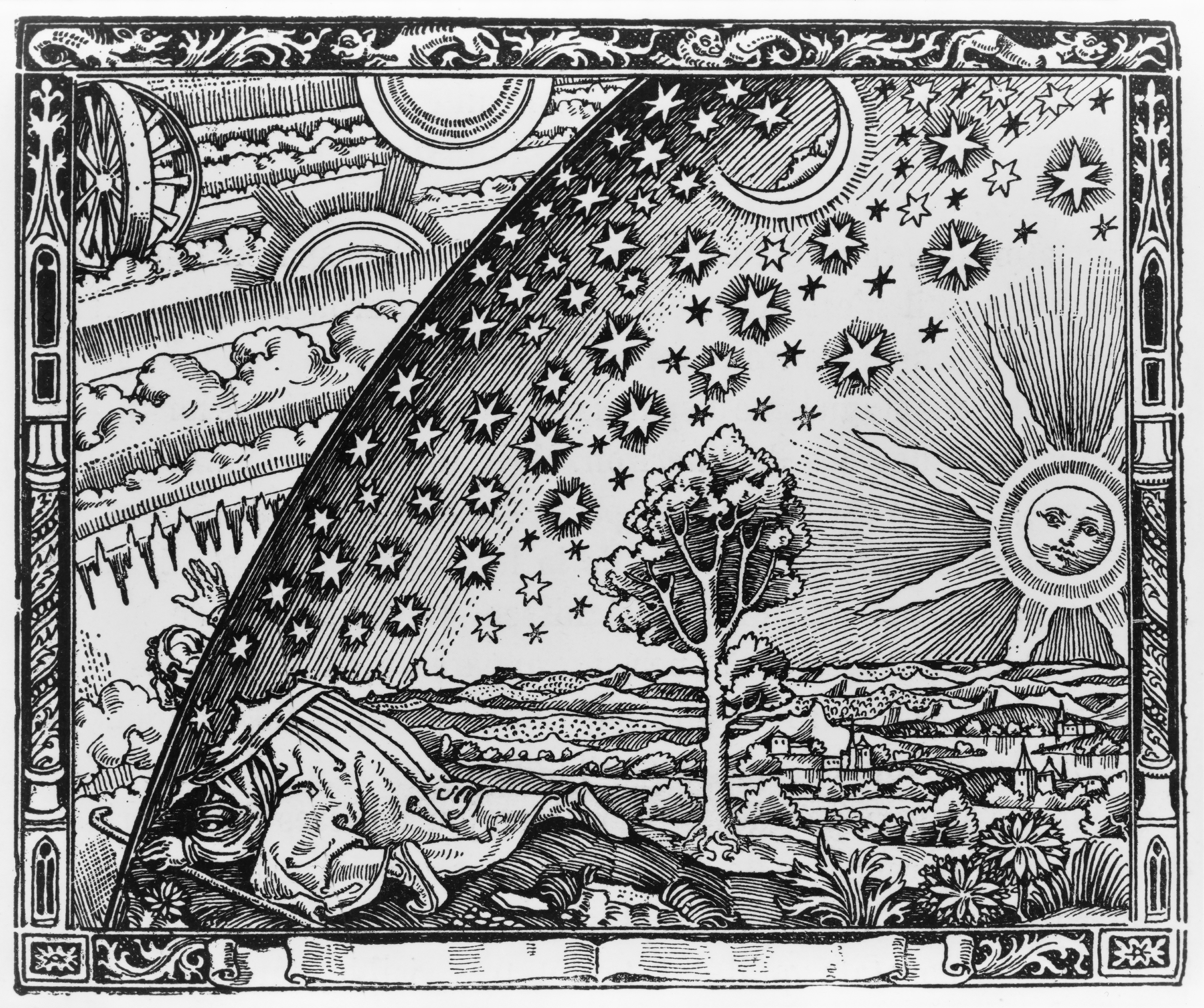 The Flammarion Engraving — a medieval traveler peers through the edge of the known world